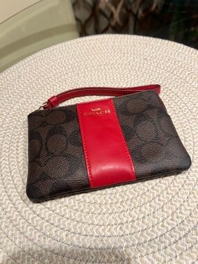 Coach Signature Canvas Corner Zip Wristlet with Leather Stripe